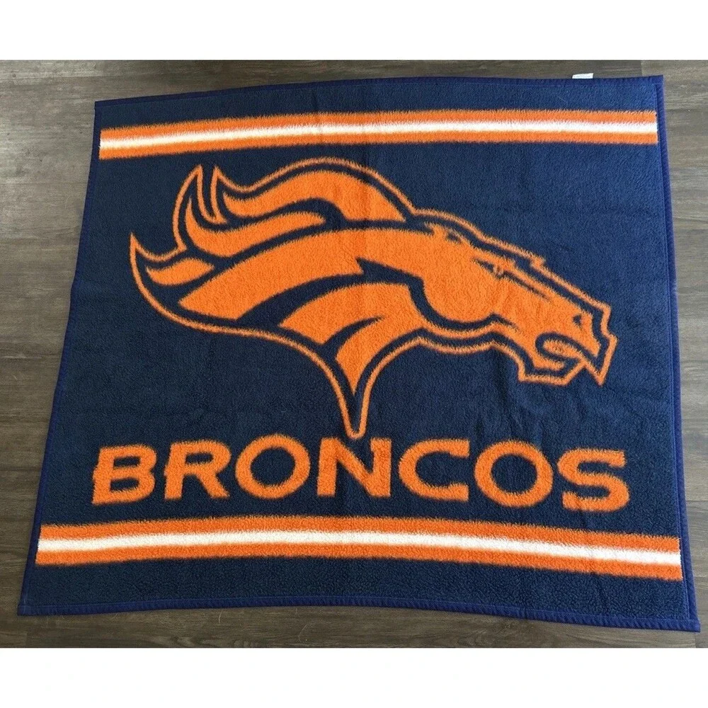 Vintage Denver Broncos Biederlack Blanket USA Plush Soft Acrylic Orange 76”x 55”